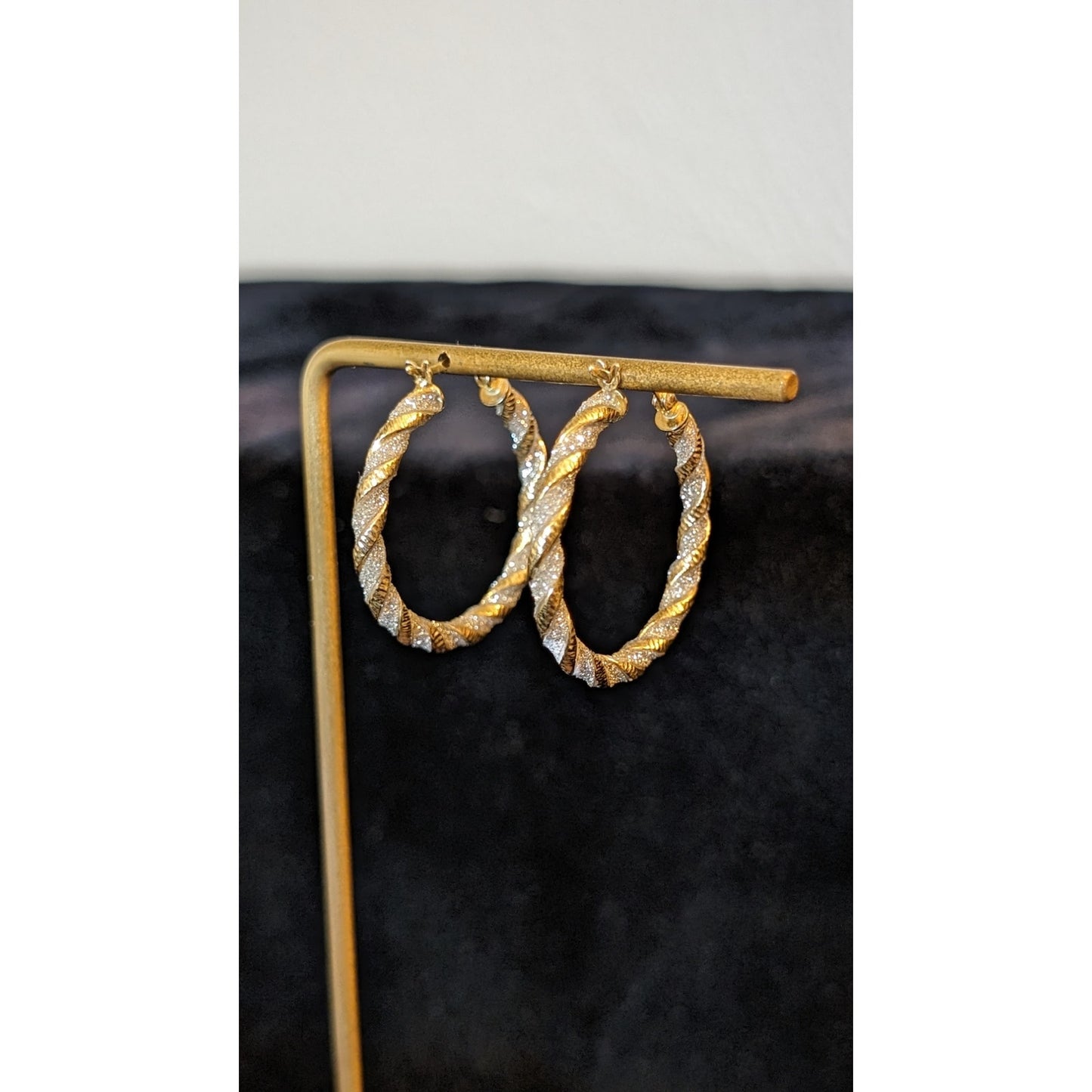 Marked 925 Silver 1.25" Twisted Star Dust French Hinge Hoop Earrings