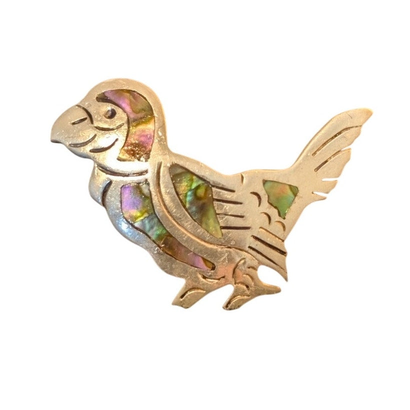 (Faulty Pin Hardware) Vtg Sterling Silver Abalone Inlay Taxco Mexico Bird Pin