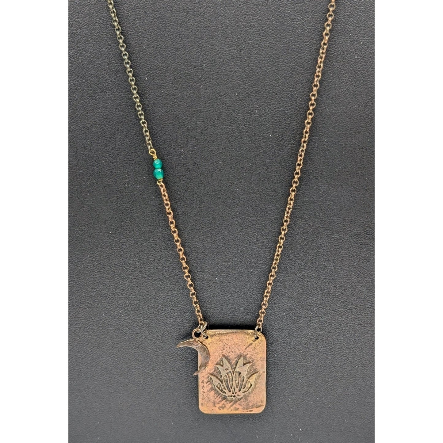 Rustic Antiqued Copper Look Flower Moon May Pendant Chain Long Necklace
