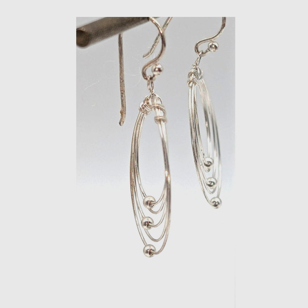 925 Sterling Silver Dainty Multi-Loop Beaded Dangle Earrings