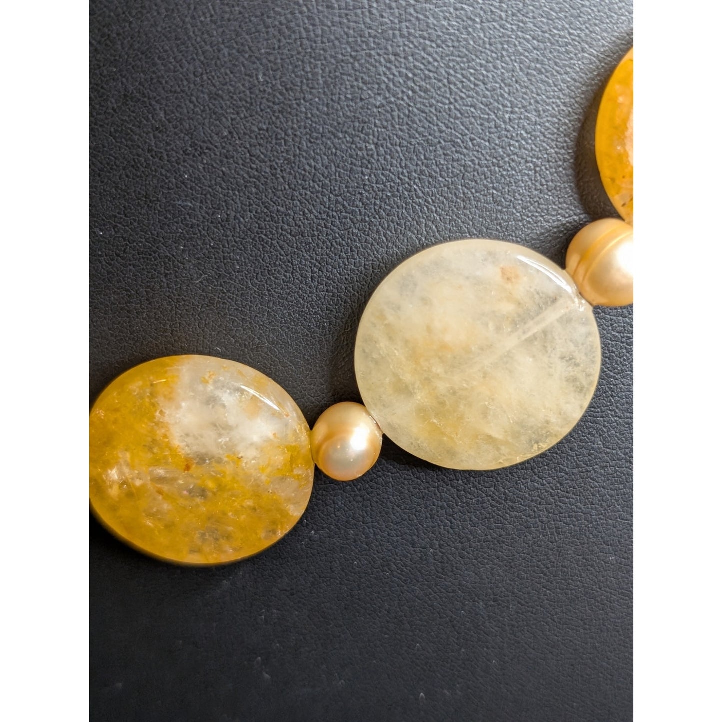 Vintage Sterling Silver Citrine Stone Champagne Genuine Pearl Beaded Necklace