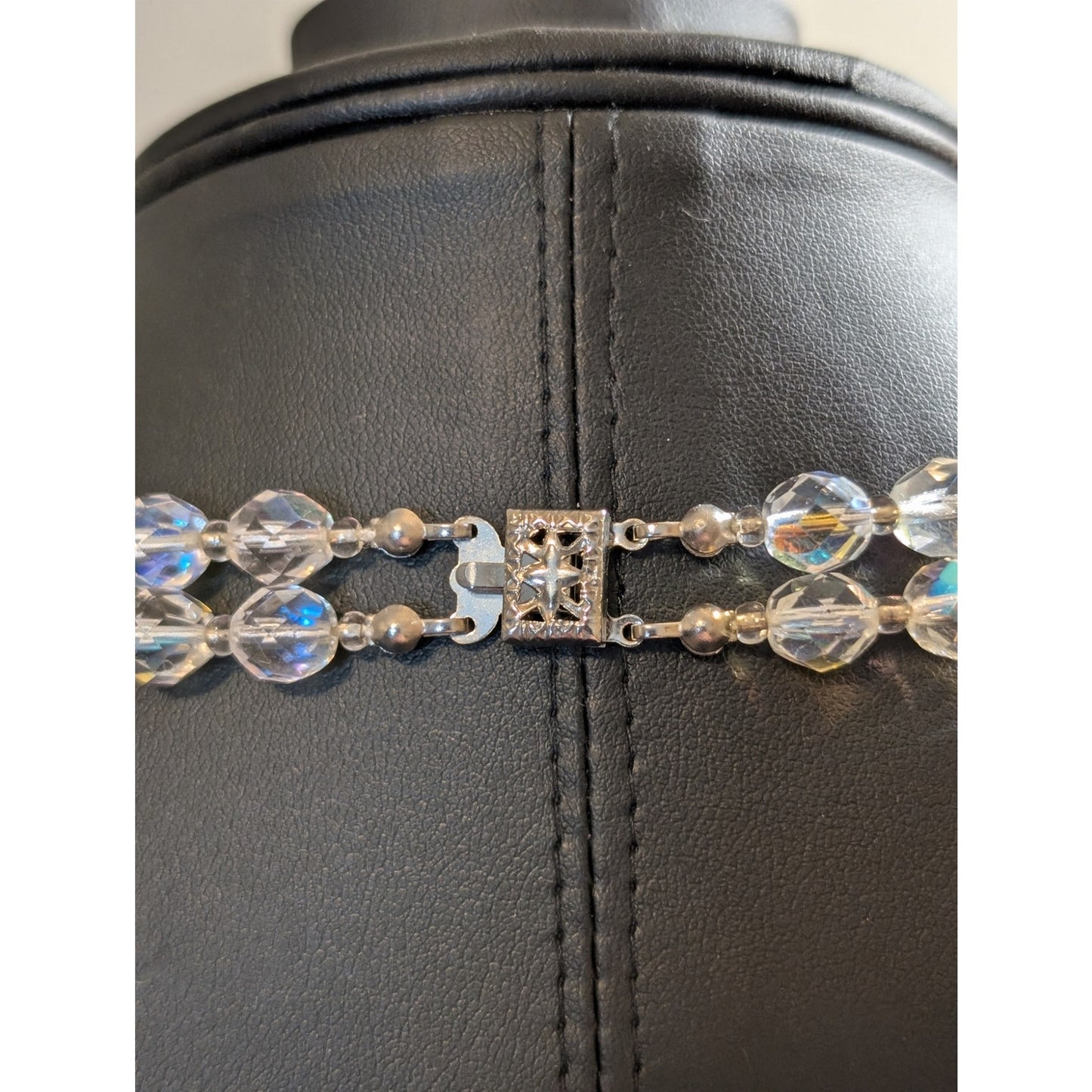 Vintage Aurora Borealis Faceted Crystal Double Strand Box Clasp 20" Necklace