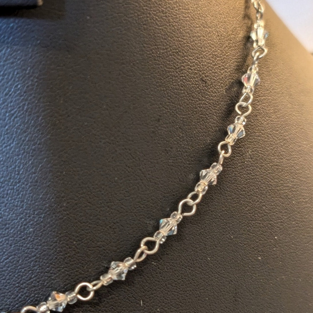 Vintage 925 Sterling Silver Crystal Bicone Bead 16.5" Chain Choker Necklace