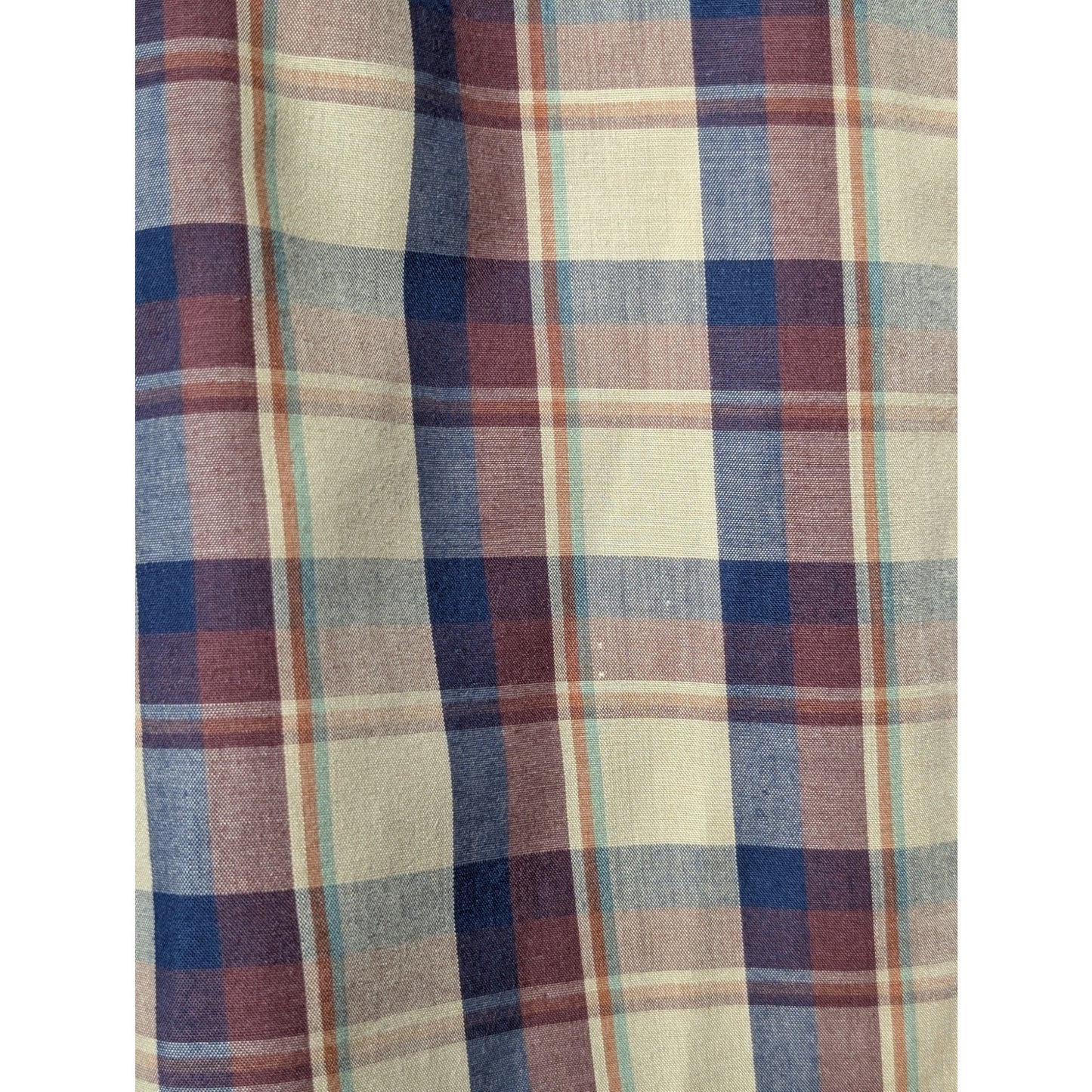 Villager Vtg Brown Navy Plaid Ruffled Collar & Cuff Button Up Shirt Women's 14