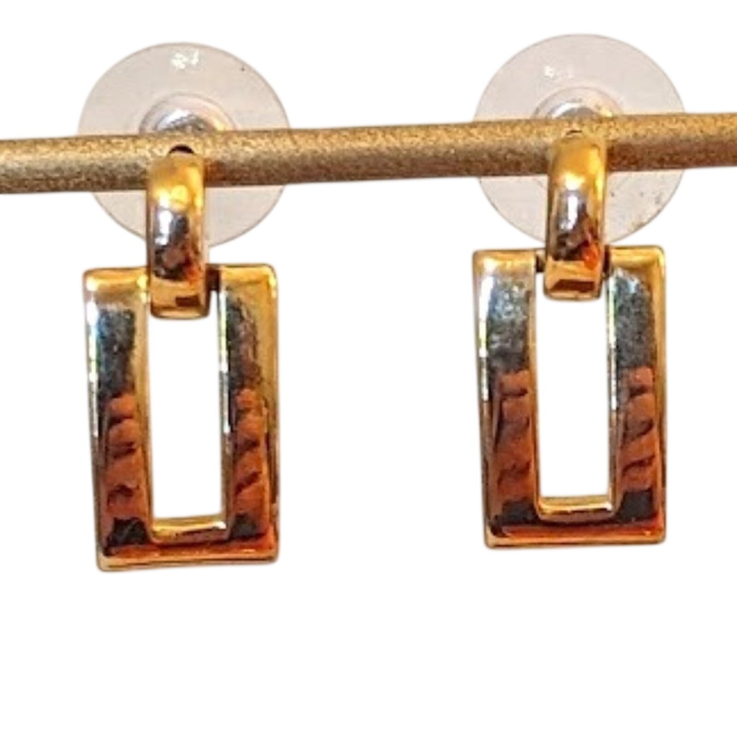 Gold Tone Doorknocker Rectangle Earrings