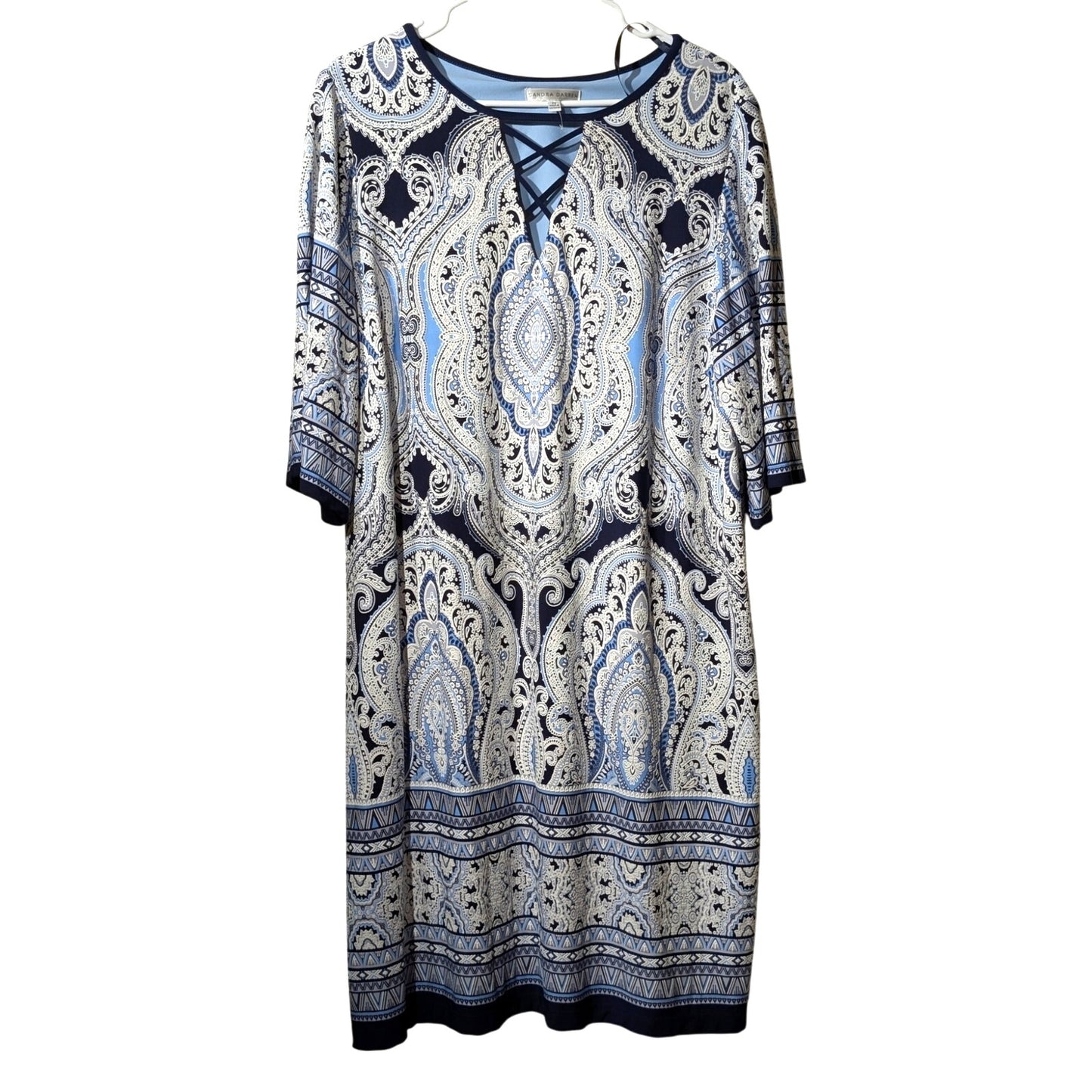 Sandra Darren Navy White Textured Mandala Shift Stretch Dress Womens' Sz 2X