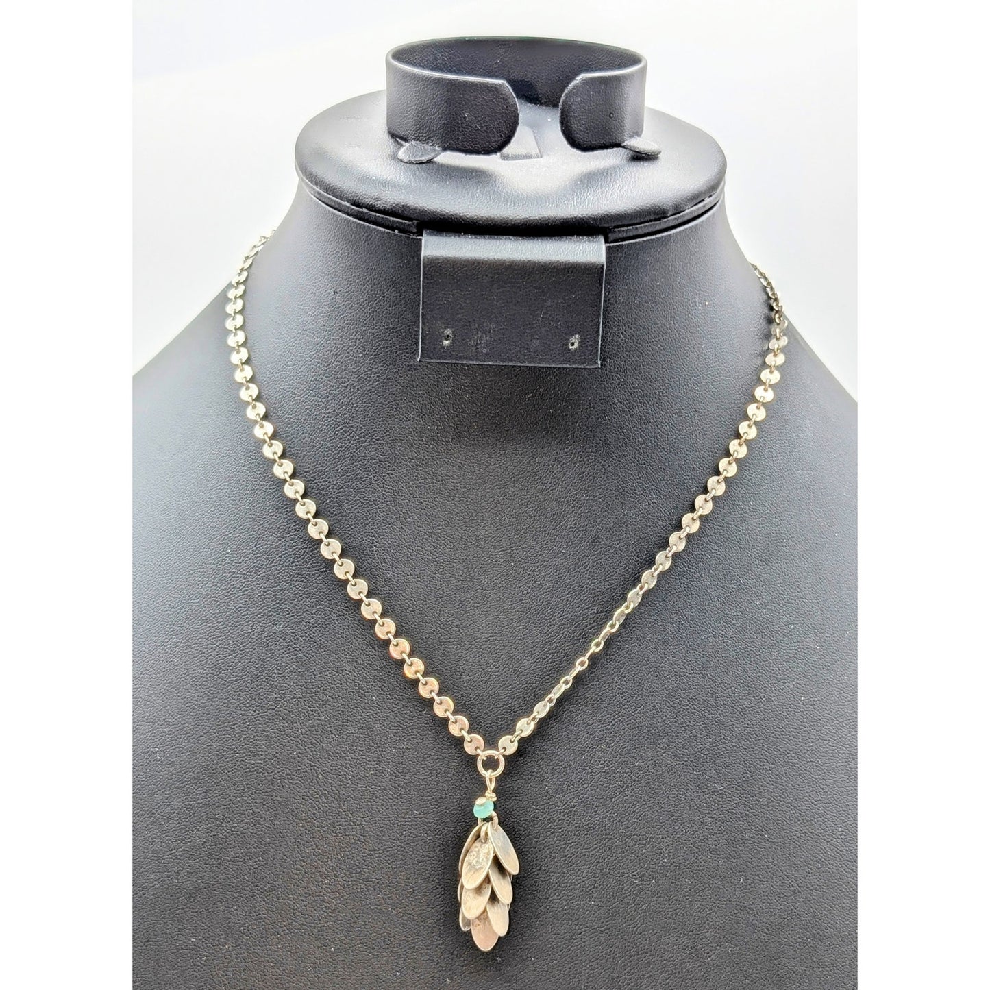 VTG Artisan 925 Sterling Silver Circle Link Petal Tassel Toggle 17" Necklace