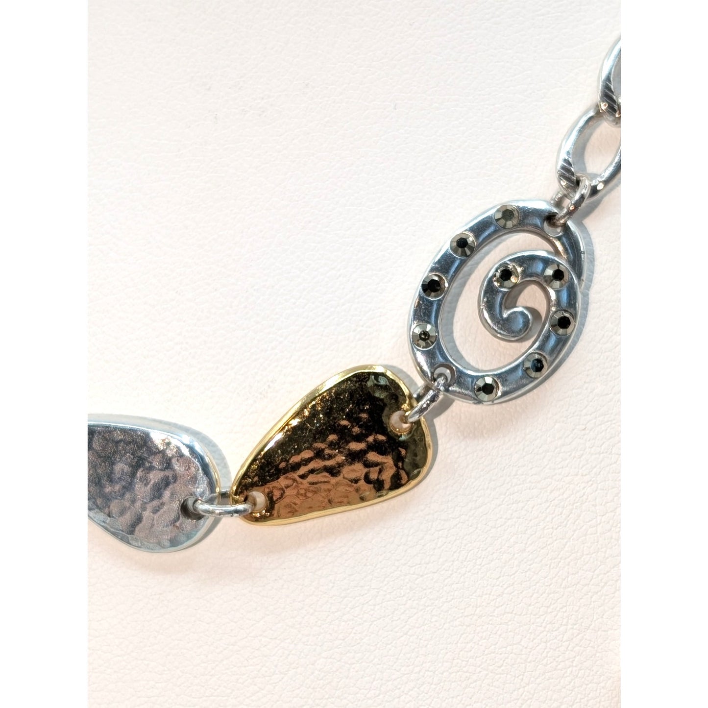 Brighton MELANGE XL Layering Two Tone Hammered Swirl Crystal Chain Necklace
