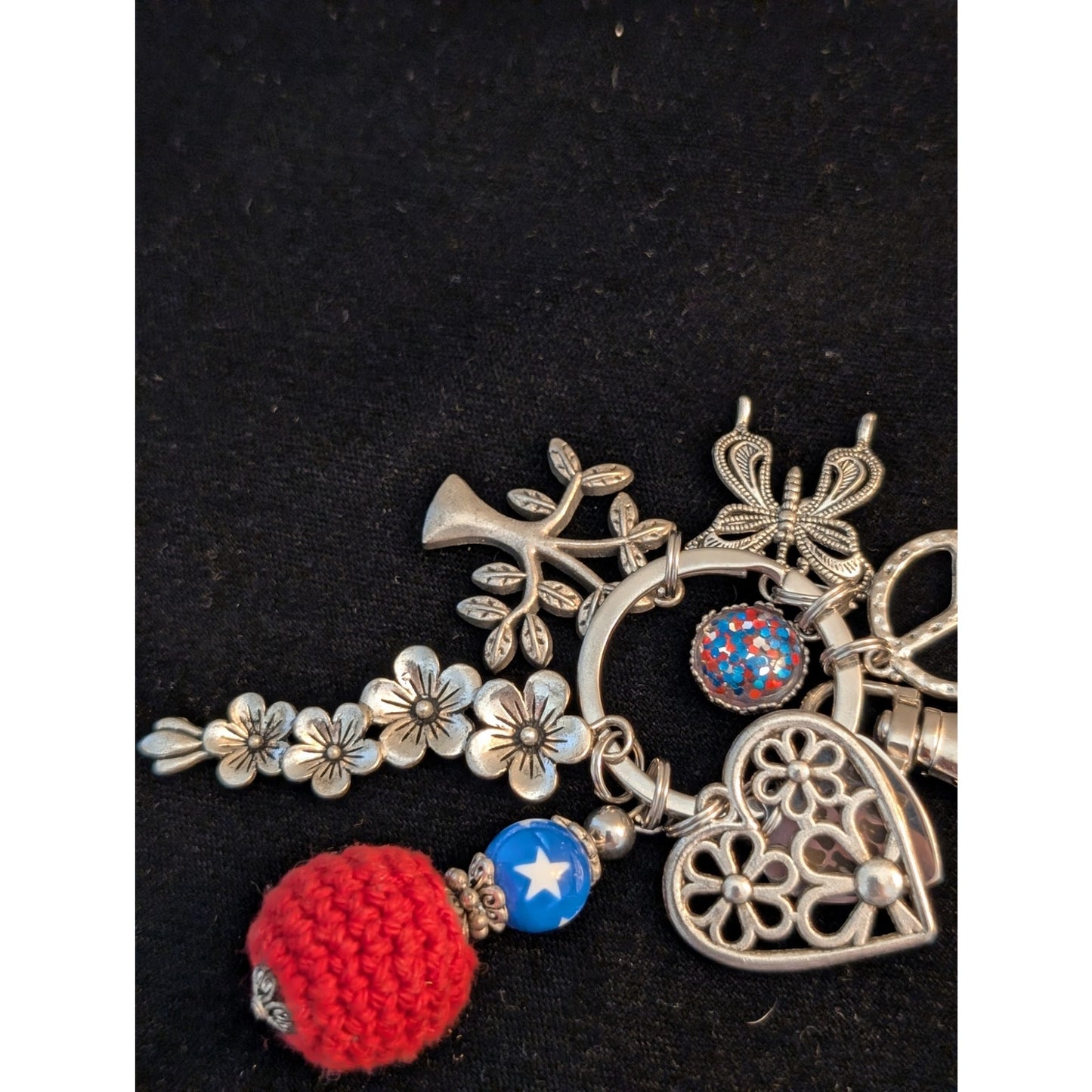 Hippie Hearts Patriotic Red White Blue Boho Multi-Charm Keychain