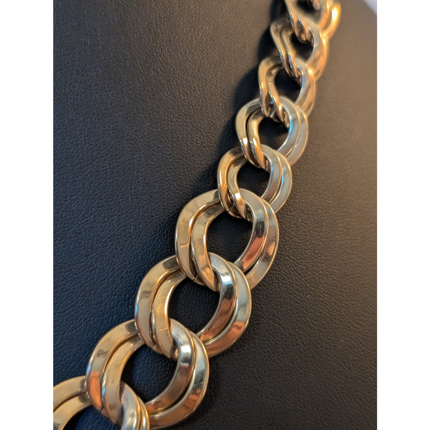 Vintage Polished Double Graduated Curb Link Necklace W/ Hook Clasp Necklace