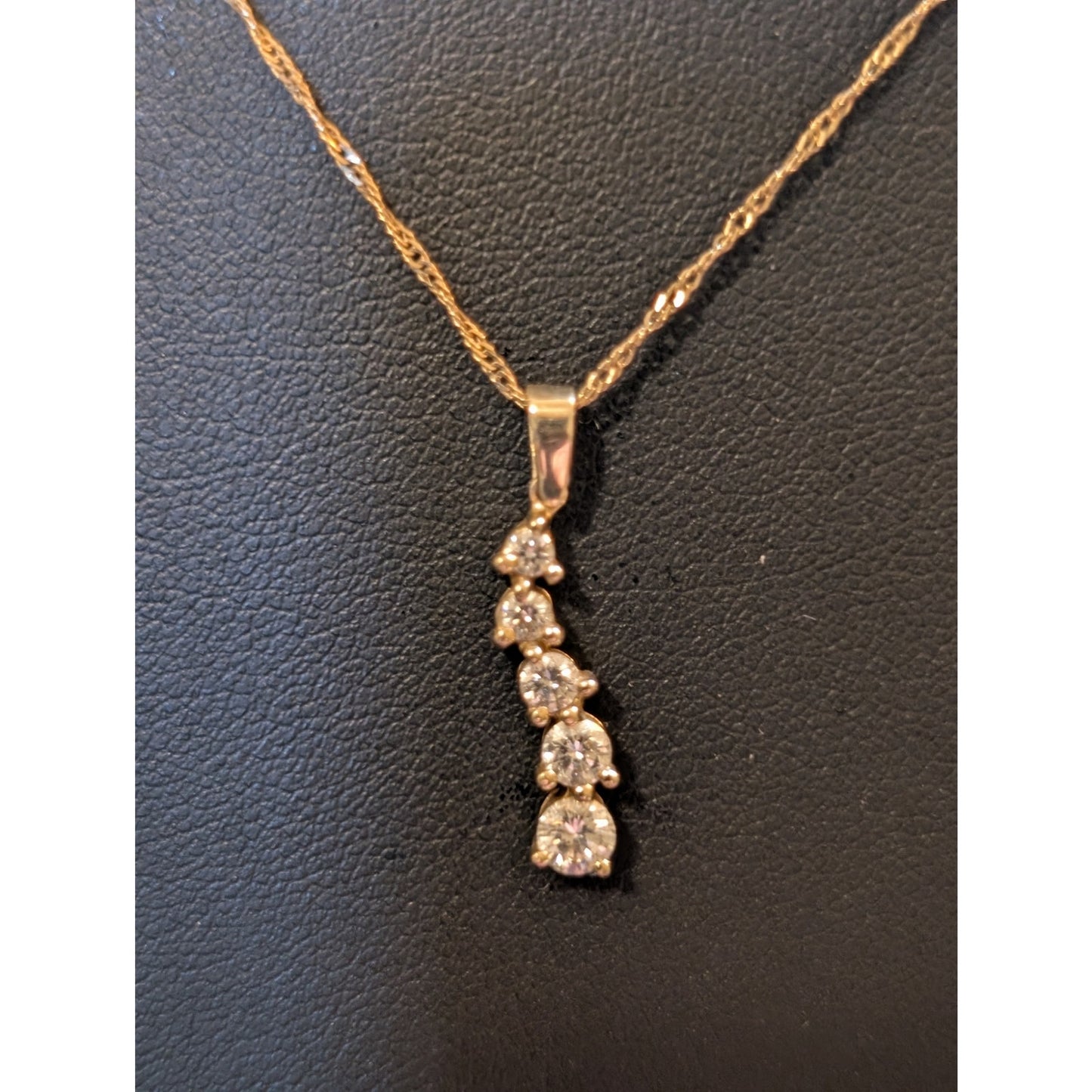 14K Yellow Gold Five Diamond Journey Pendant 18" Necklace