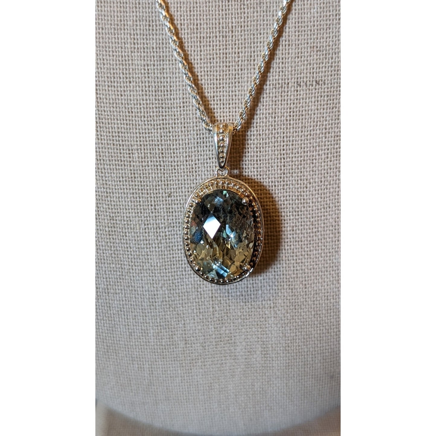 925 Sterling Silver Green Quartz 1/5 ct Champagne Diamond Reversible Necklace