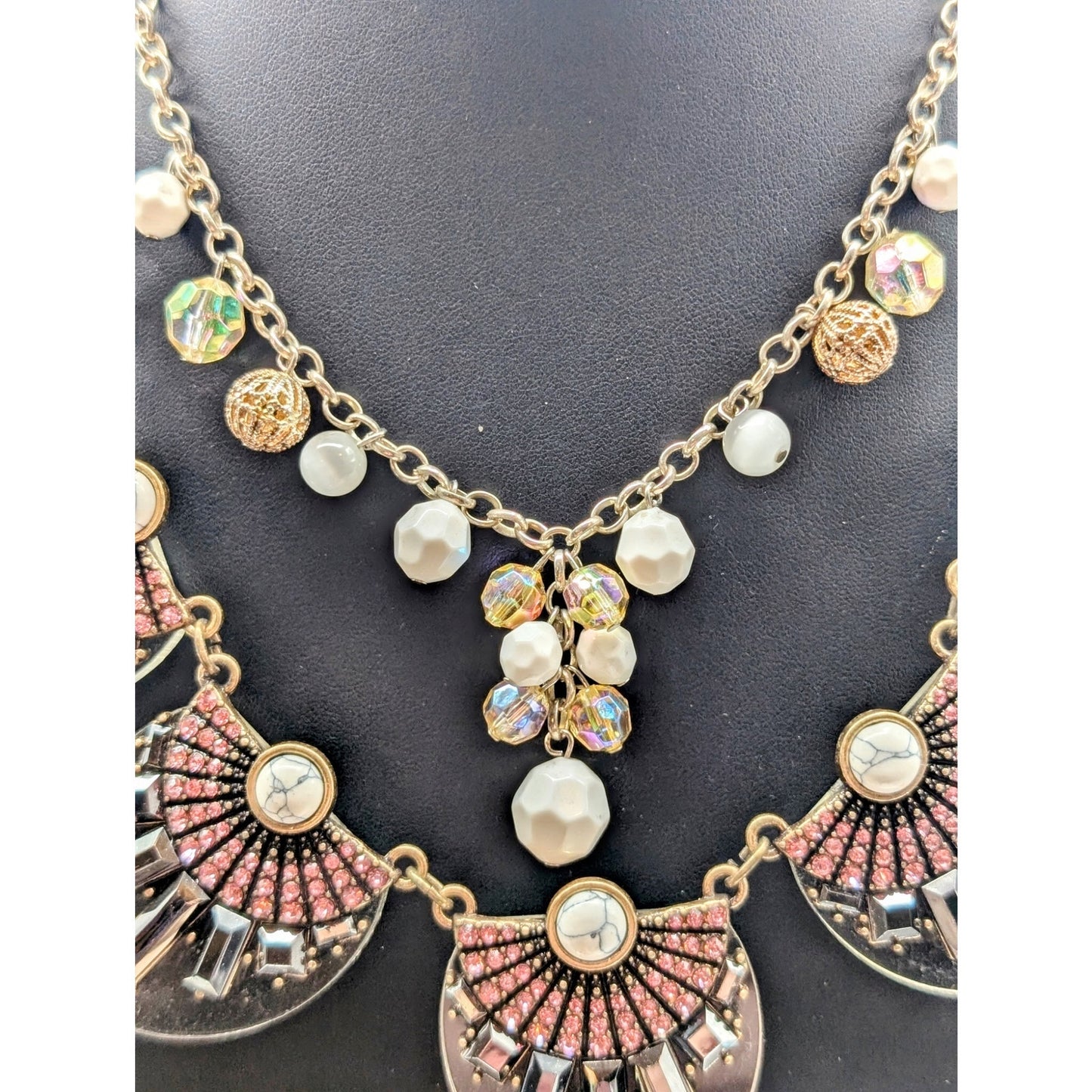 Mixed Lot Clear Pink Rhinestones Howlite 2 Necklaces & 2 Coordinating Bracelets