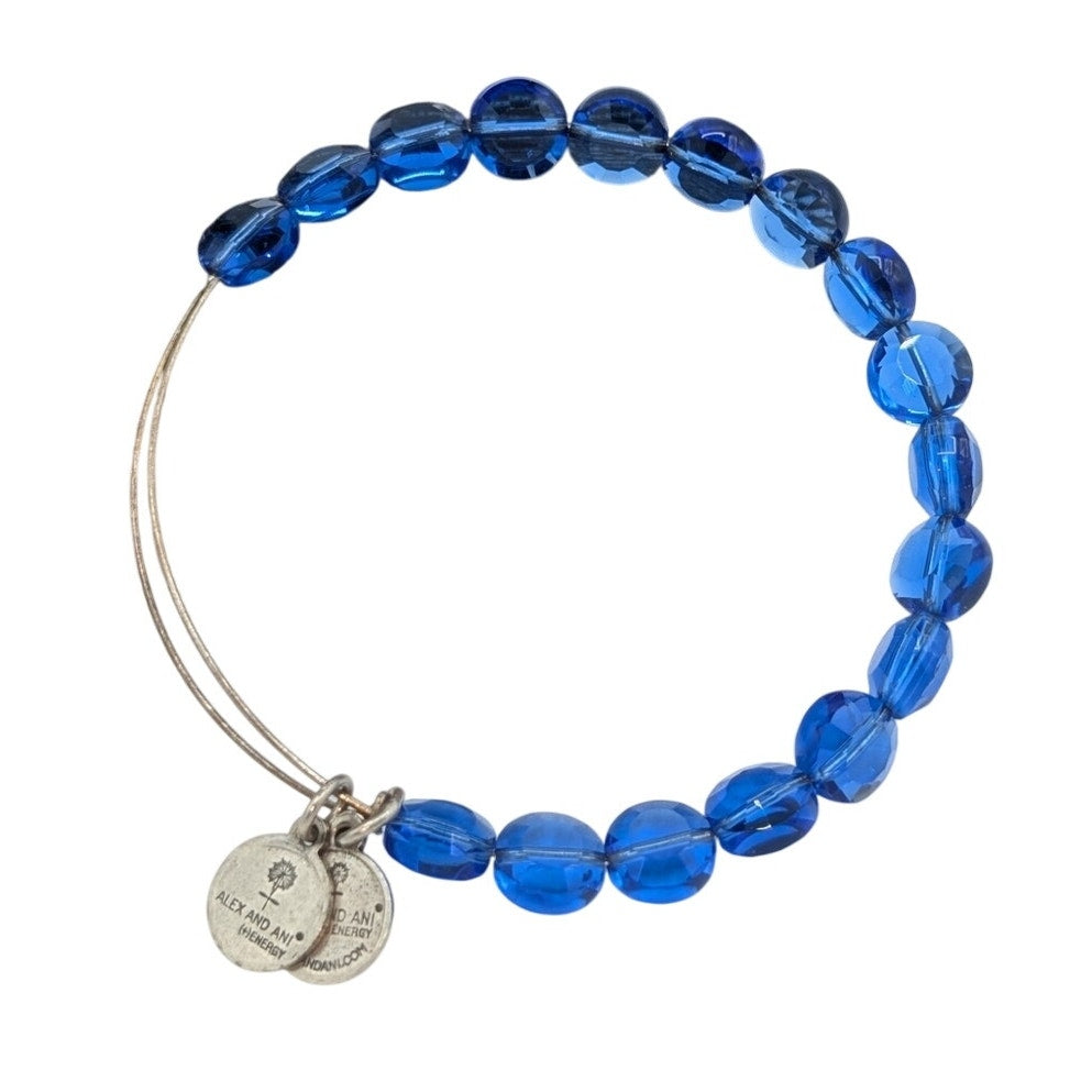 Alex and Ani Blue Faceted Crystal Bead Adjustable Wire Bangle Bracelet