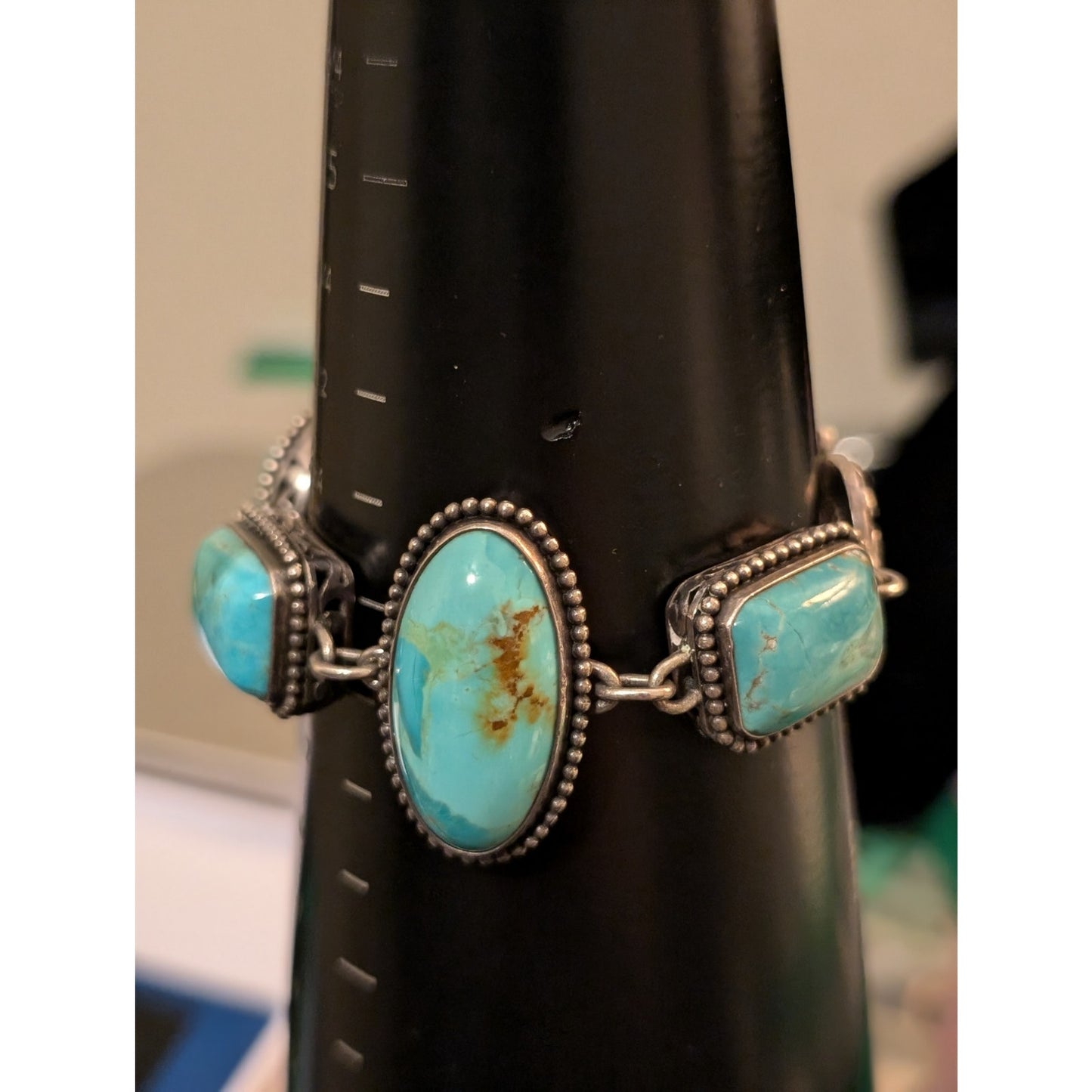 Barse Heavy Chunky 925 Sterling Silver Turquoise Chain Toggle Clasp Bracelet