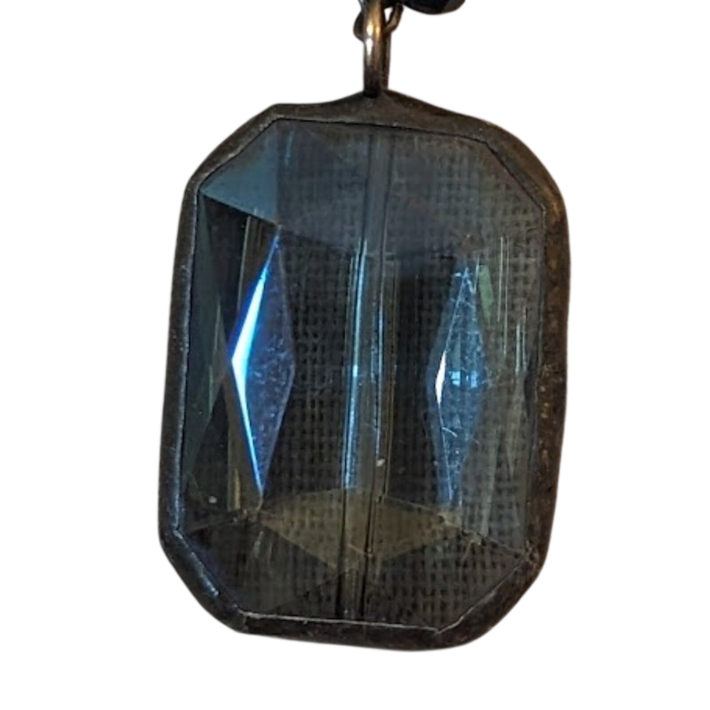 Vintage Bezel Set Smoky Blue Crystal Pendant on Beaded Chain Necklace