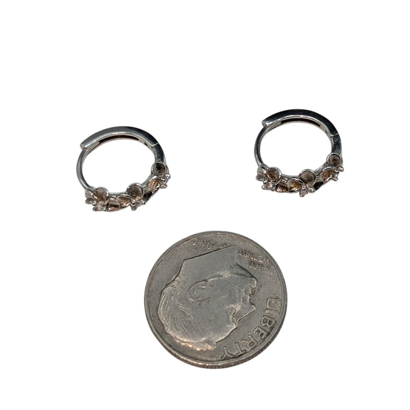 Sweet Three Flower CZ 925 Sterling Silver Huggie Half Inch Hoop Earrings