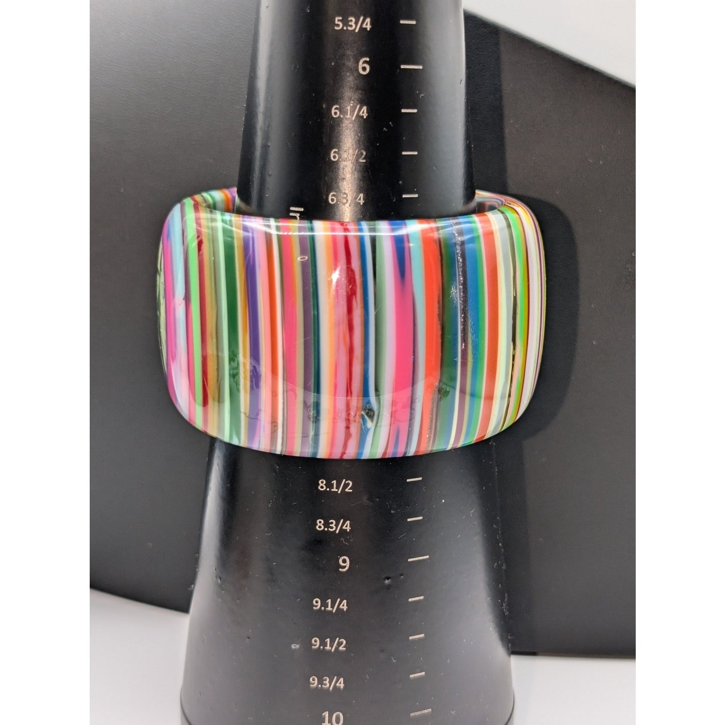 Carlos Sobral, Brazil, RARE! Signed Wide Rainbow Stripe Resin Bangle Bracelet