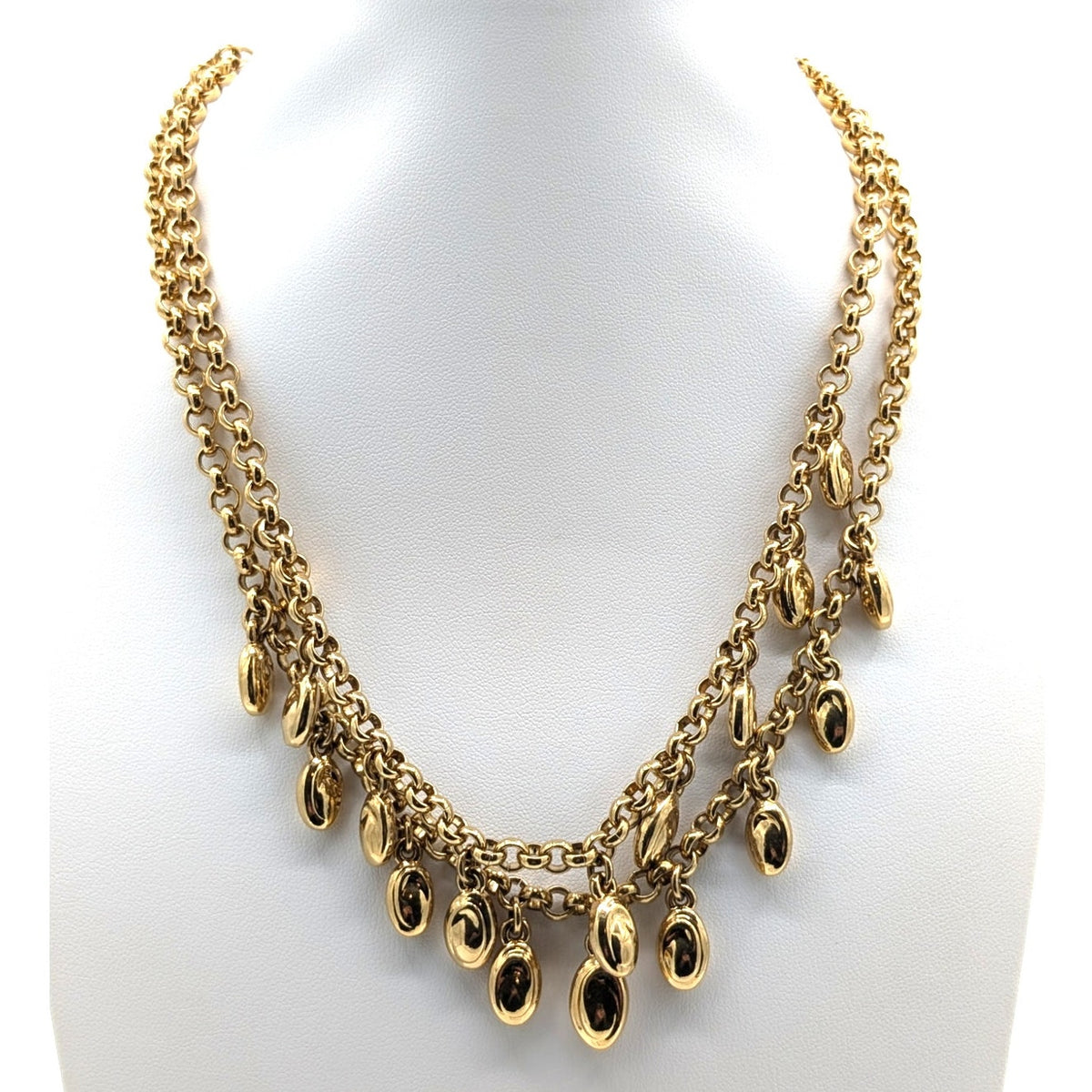 Gorgeous VTG Gold Tone Double Strand Rolo Chain W/ Gold Dangle Charm Necklace