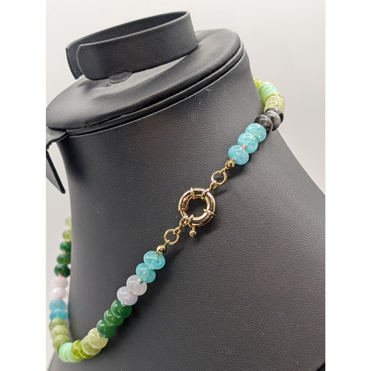 Green Blue Natural Gemstone Beaded Hand Knotted Choker 17.5" Necklace