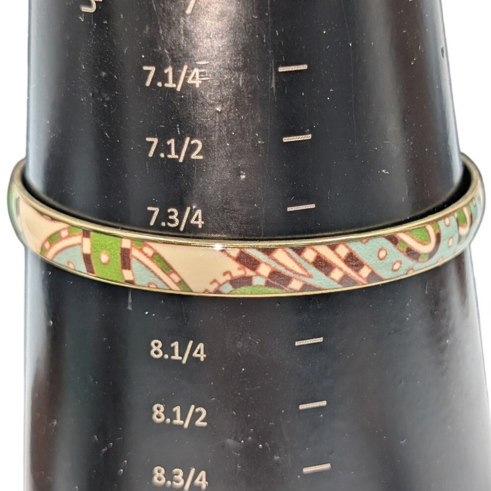 J.Crew 1/4" Brown Blue Green Cream Gold Tone 70s Vibe Bangle Bracelet