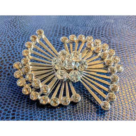 Vintage Retro Silver Tone Rhinestone Brooch