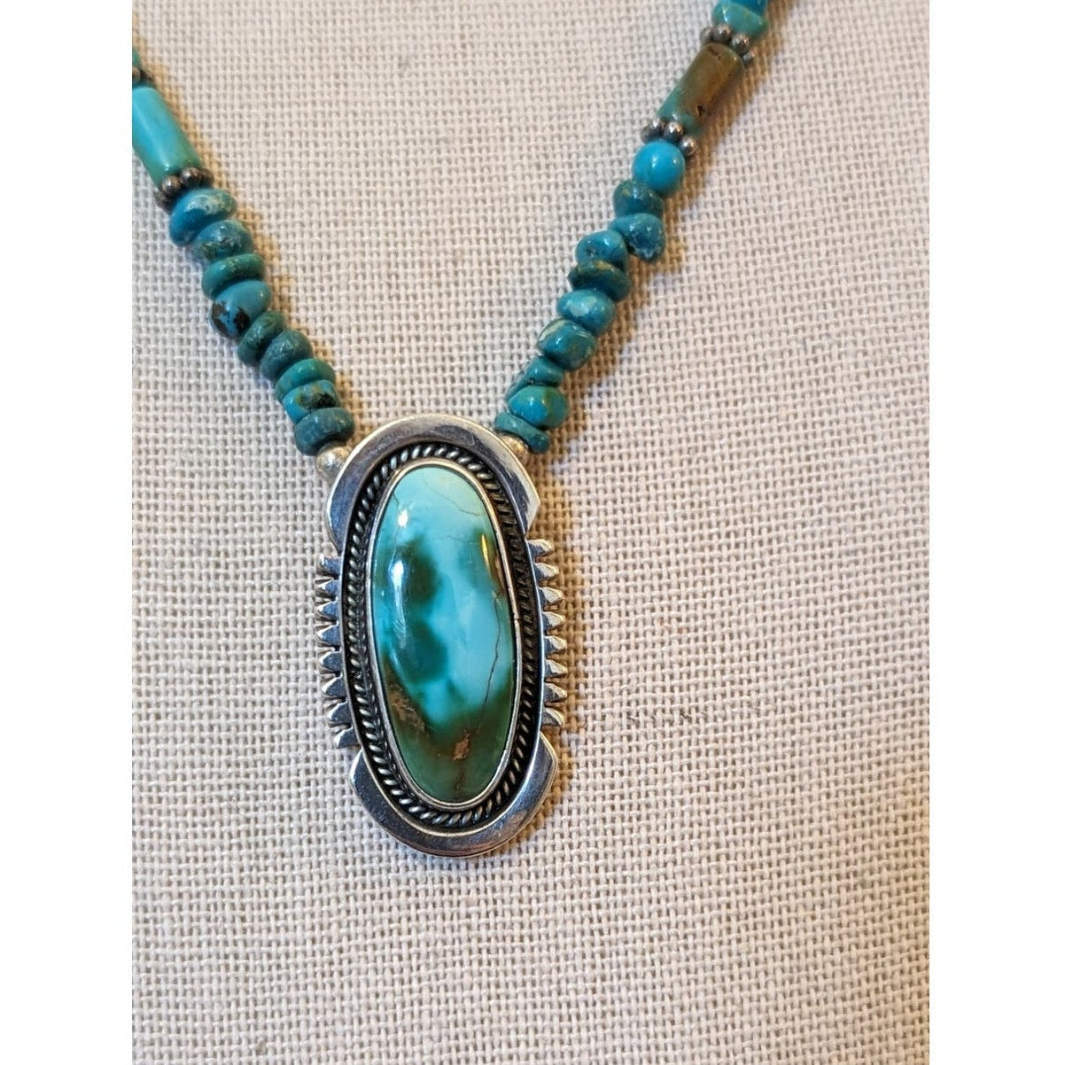 Vintage Navajo & Sterling and Turquoise Pendant Necklace Signed Sterling NC
