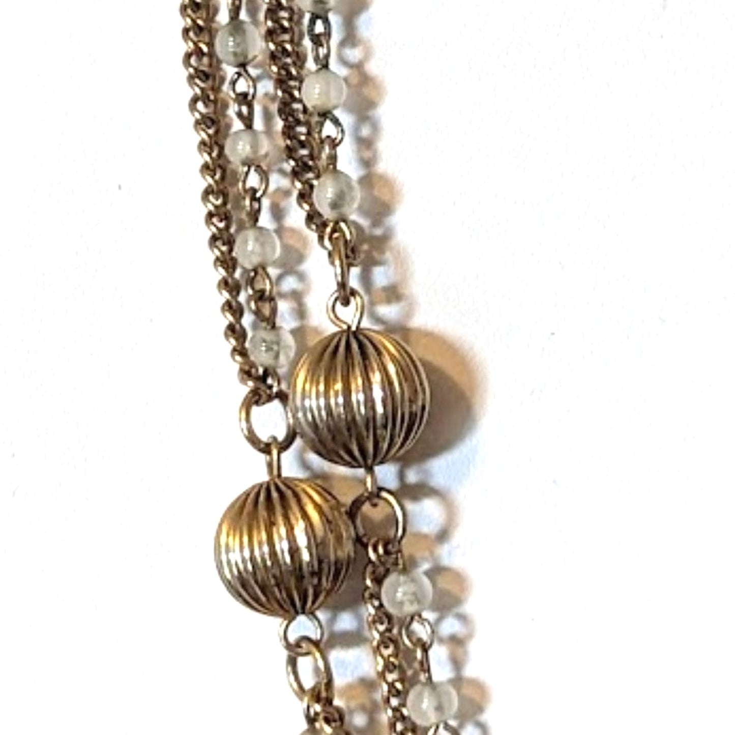 Vintage Gold Tone Two Strand Beaded 56" Long Chain Necklace