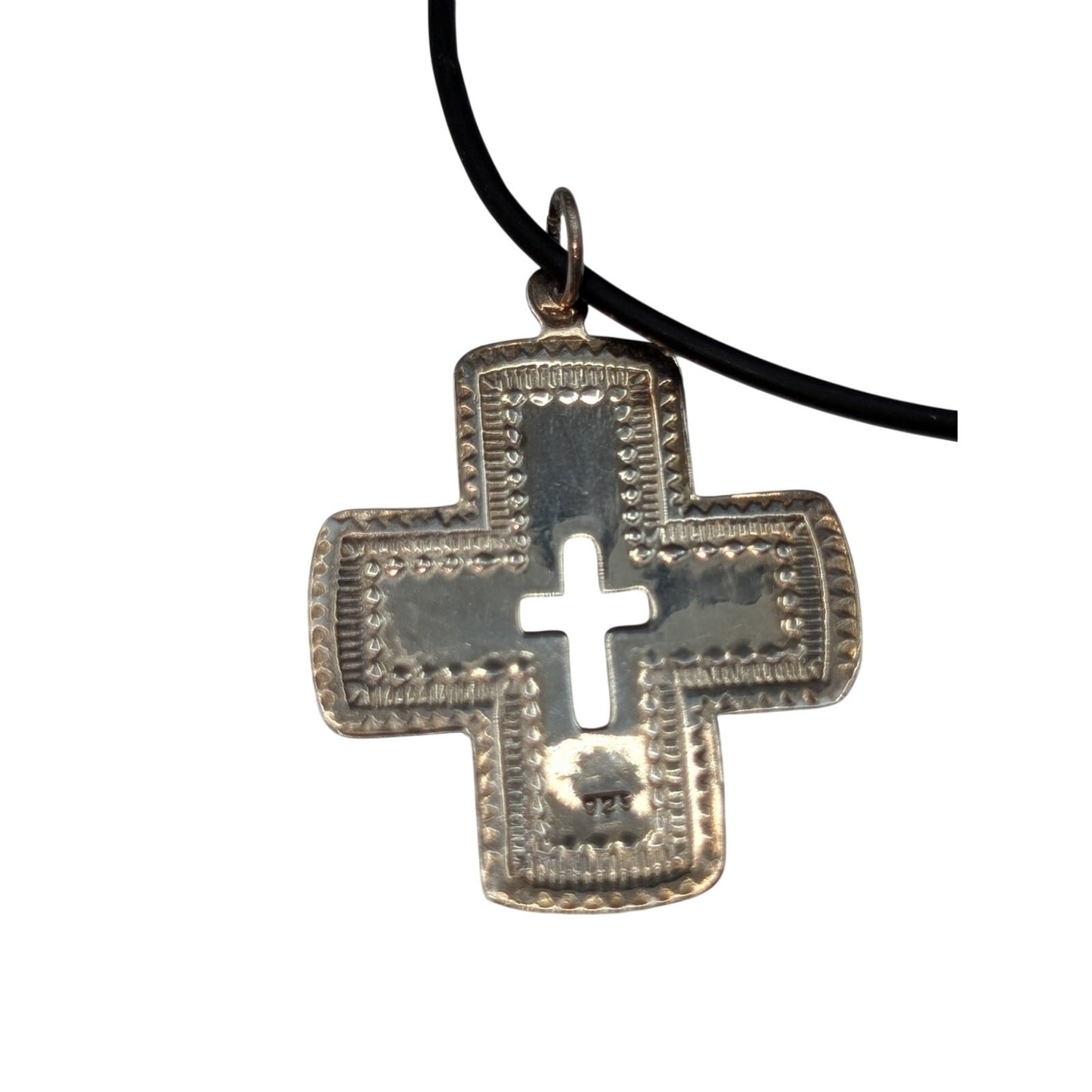 Vintage 925 Sterling Silver Thin Southwestern Cut Out Large Cross 18" Necklace