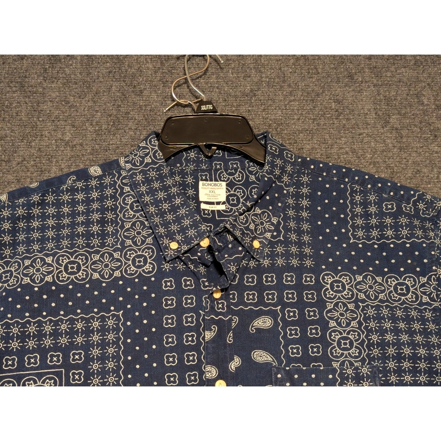 Bonobos Chambray Floral/Paisley Slim Fit Short Sleeve Button Down Mens' XXL