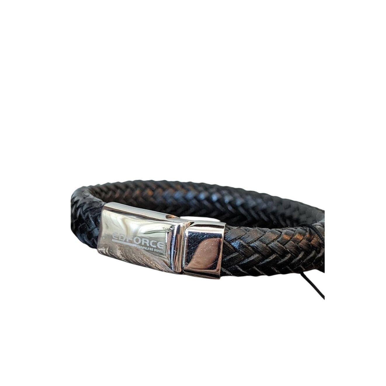 EDFORCE Stainless Steel Black Braided Leather Bracelet NWT