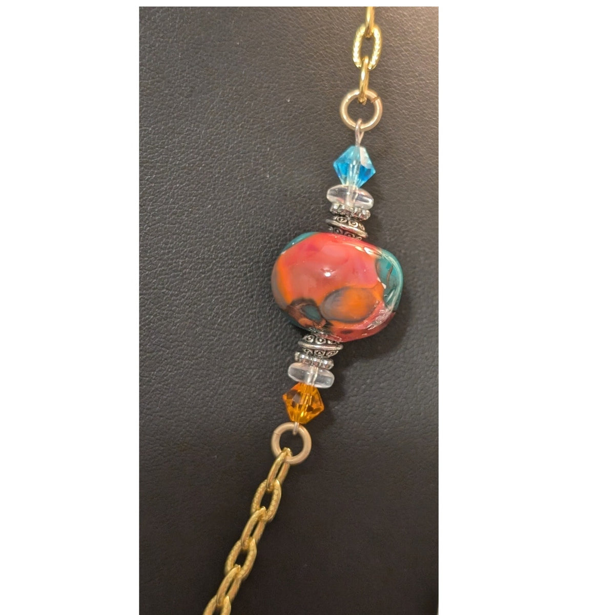MURANO Glass Crystal Bead Gold Tone Chain Link Toggle Clasp Necklace