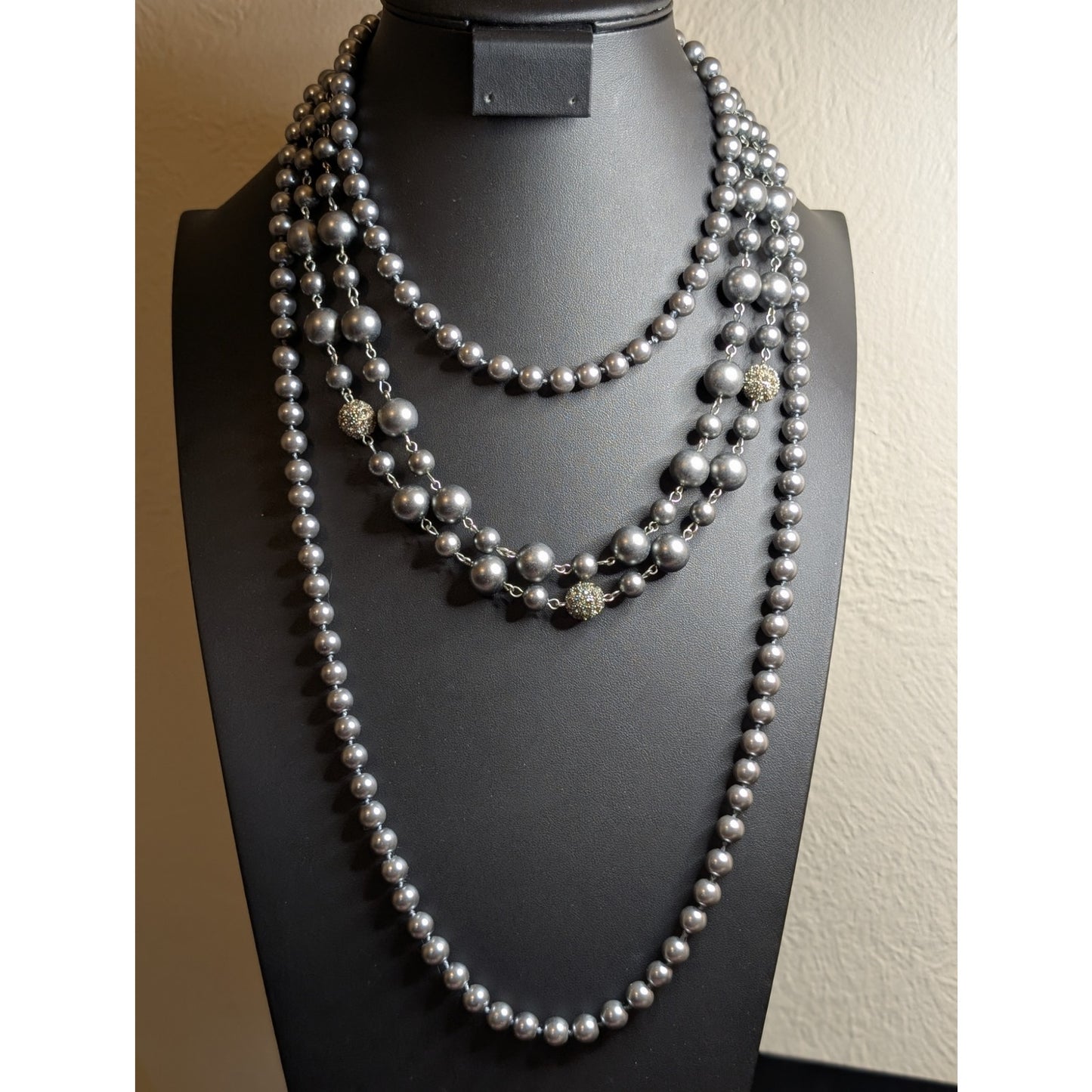 Layered Look Three Silver Pearl Cameo Silver Tone Themed Necklaces