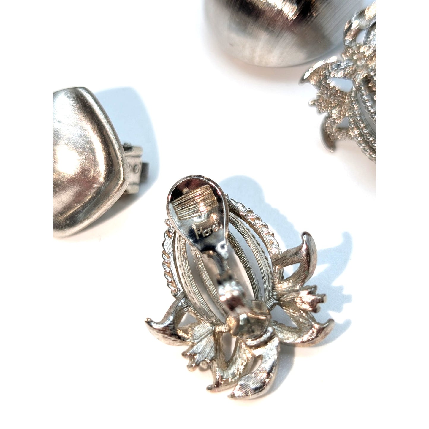 Lot of Six Pair Vintage Silver Tone Some Signed Clip On Earrings