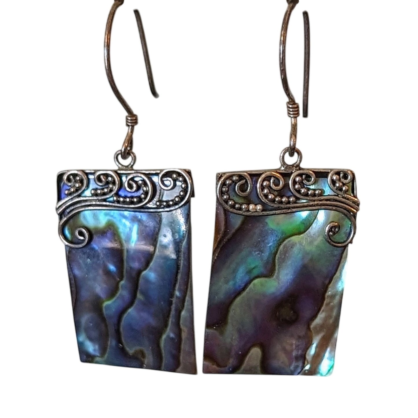 Marked 925 Sterling Silver Abalone Dangle French Wire Earrings