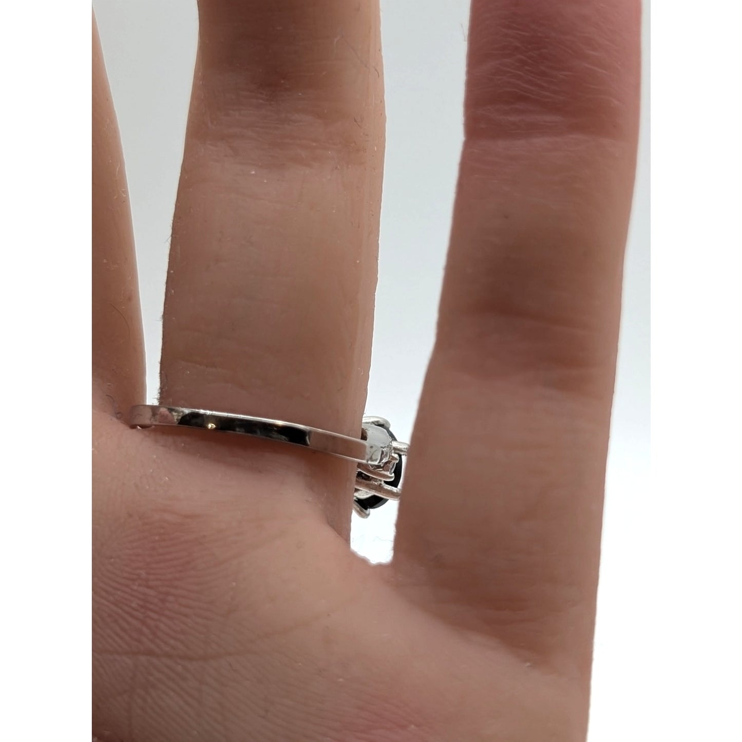 925 Sterling Silver Black Tourmaline CZ Ring Size 6.75