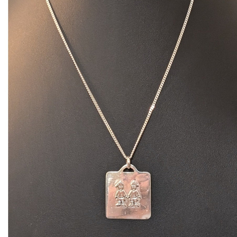 Vintage 1970s Solid Sterling Silver Two Boys Pendant 20" Necklace