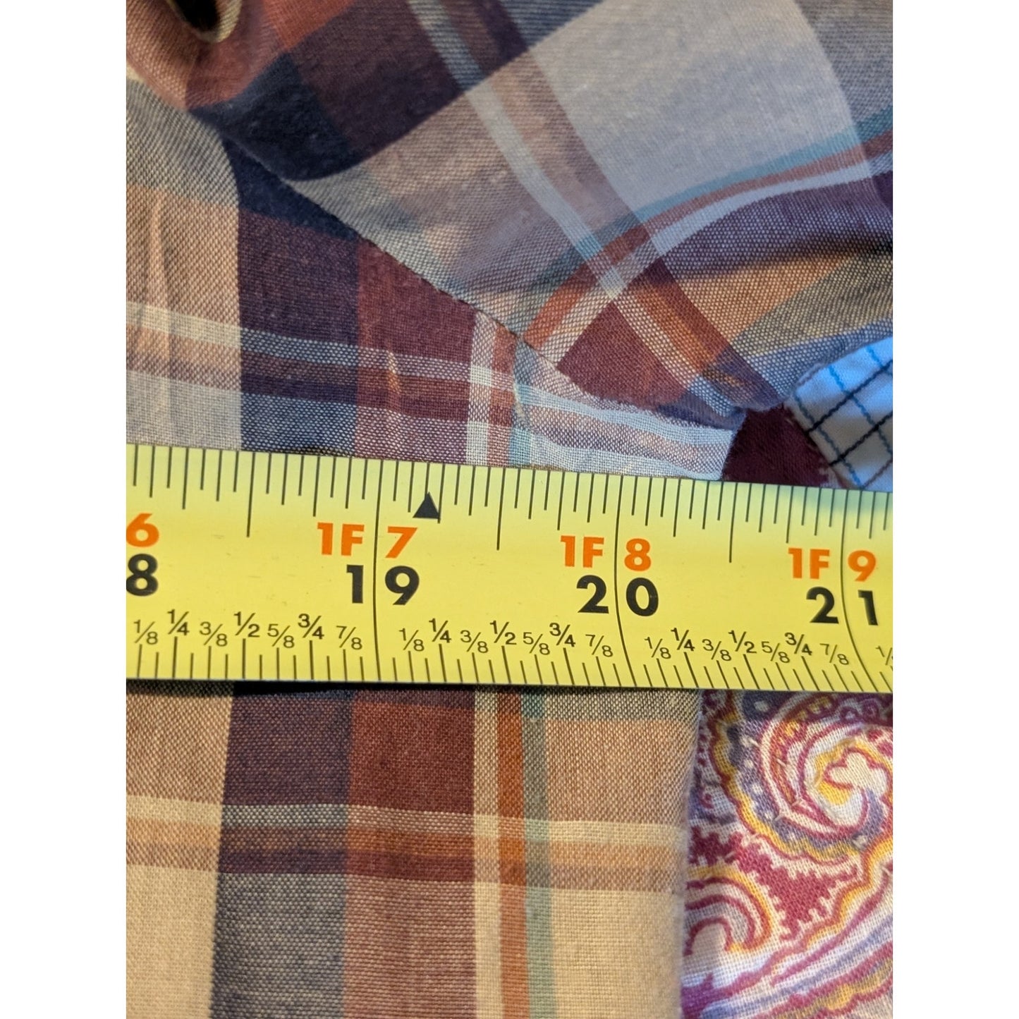 Villager Vtg Brown Navy Plaid Ruffled Collar & Cuff Button Up Shirt Women's 14