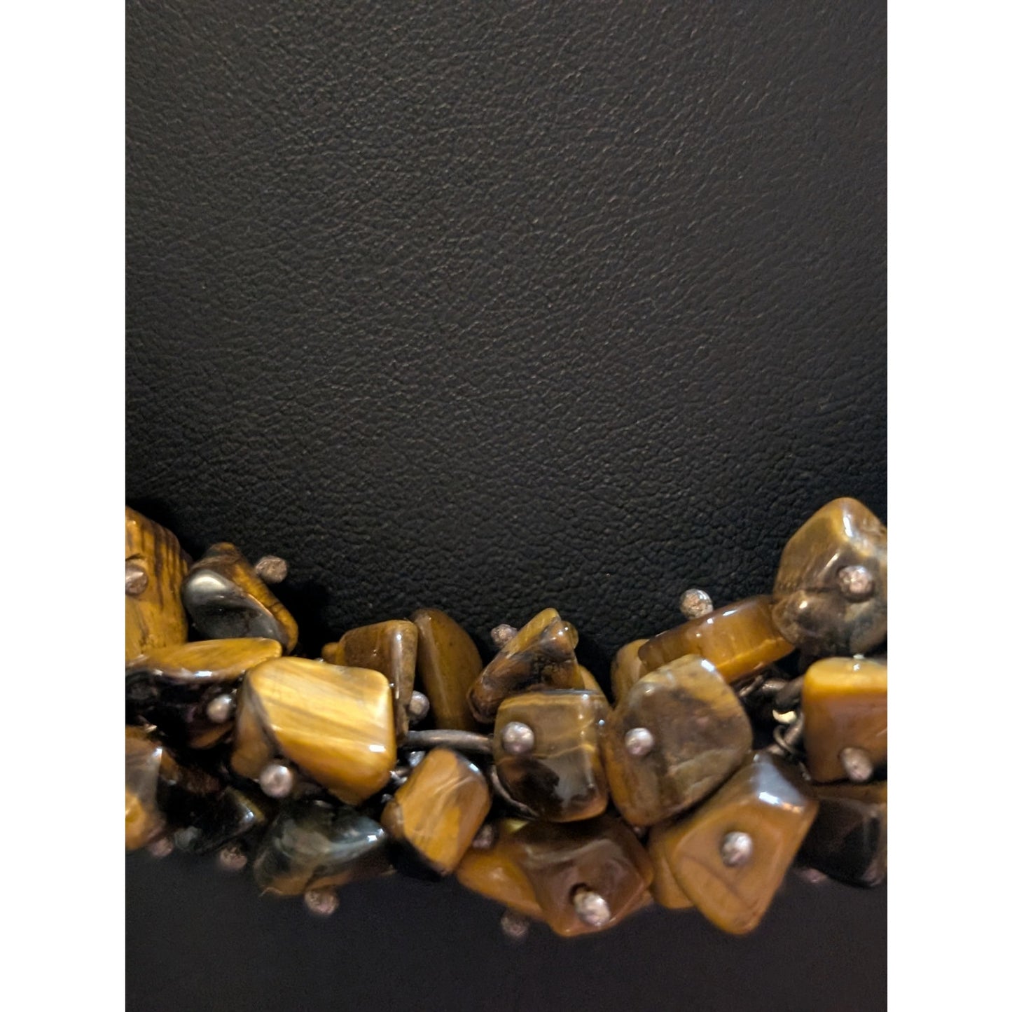 Tiger's Eye Chip Cluster 925 Sterling Silver Toggle Clasp Necklace