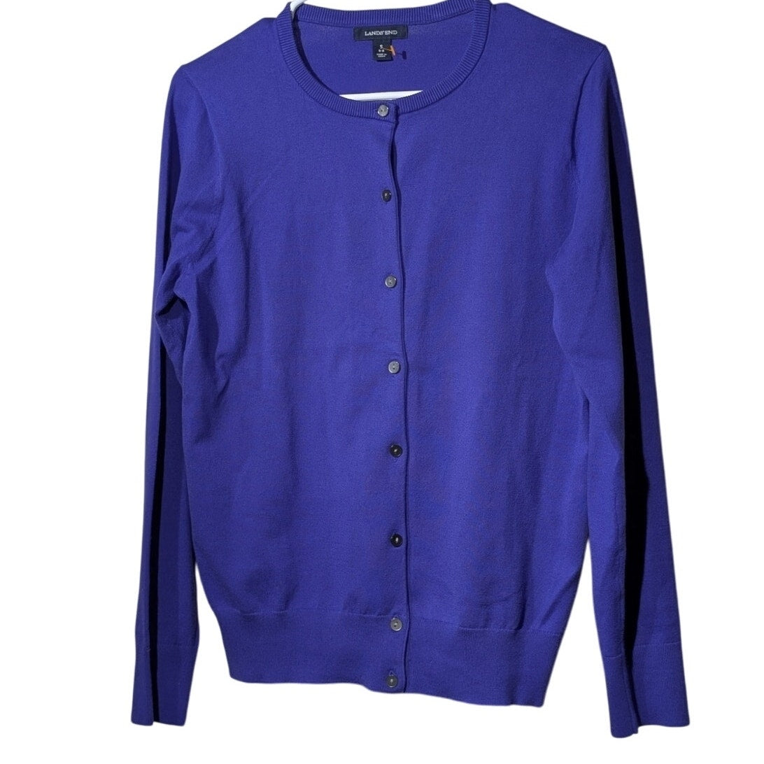 Lands' End Purple Button Front Classic Timeless Cardigan Womens' Size S