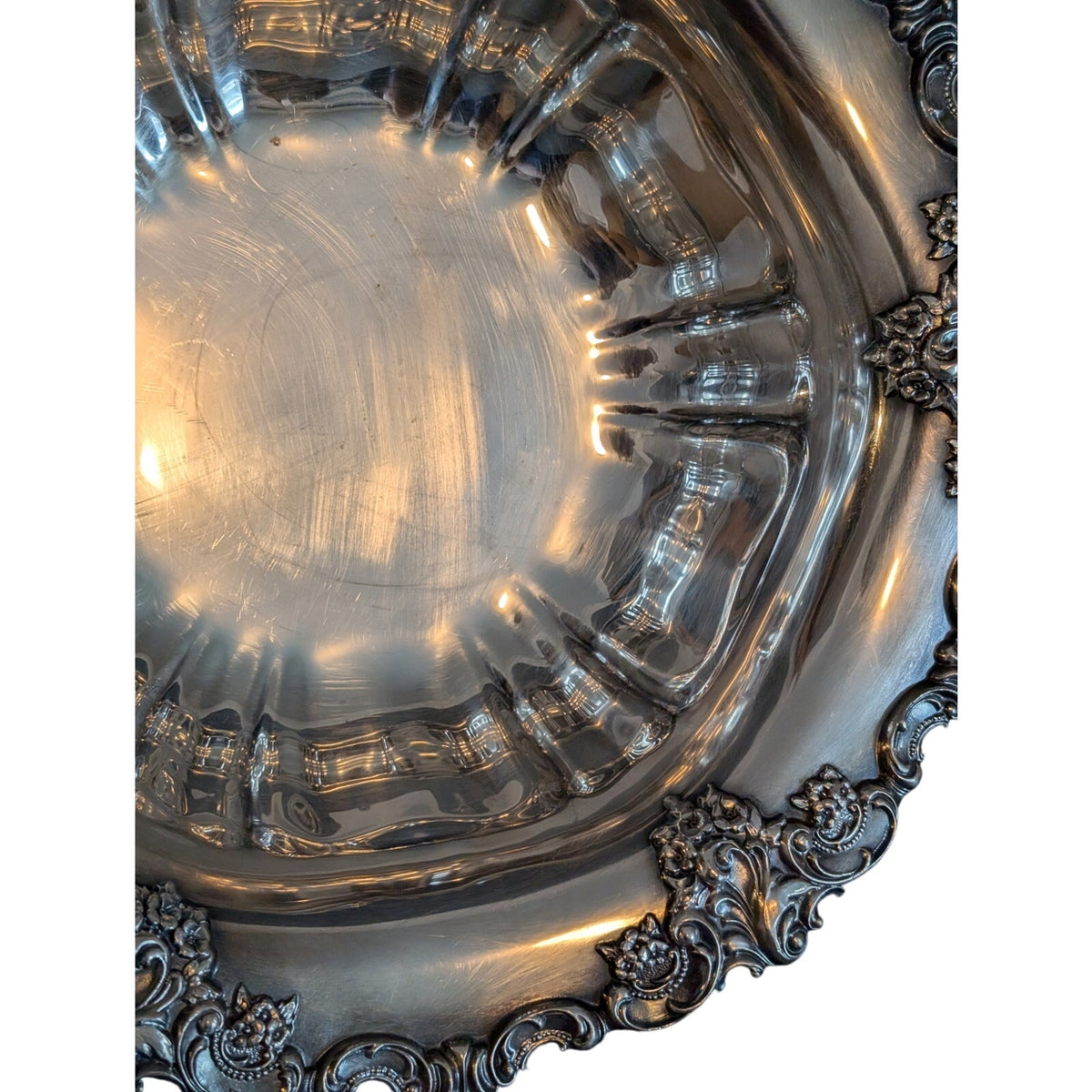 Vintage Wallace Silverplate Baroque Serving Bowl Ornate Rococo Inspired Rim