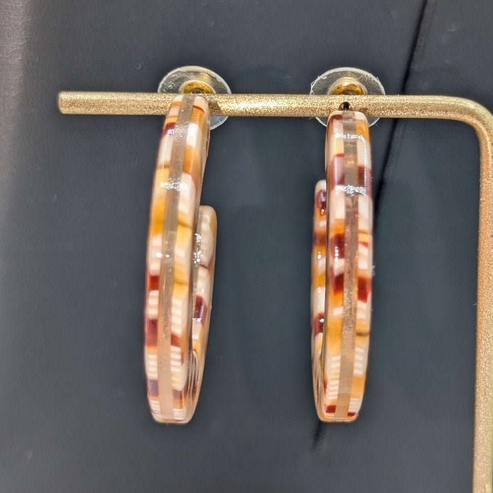 Tortoise Checkerboard Acrylic Half 1.75" Hoop Earrings