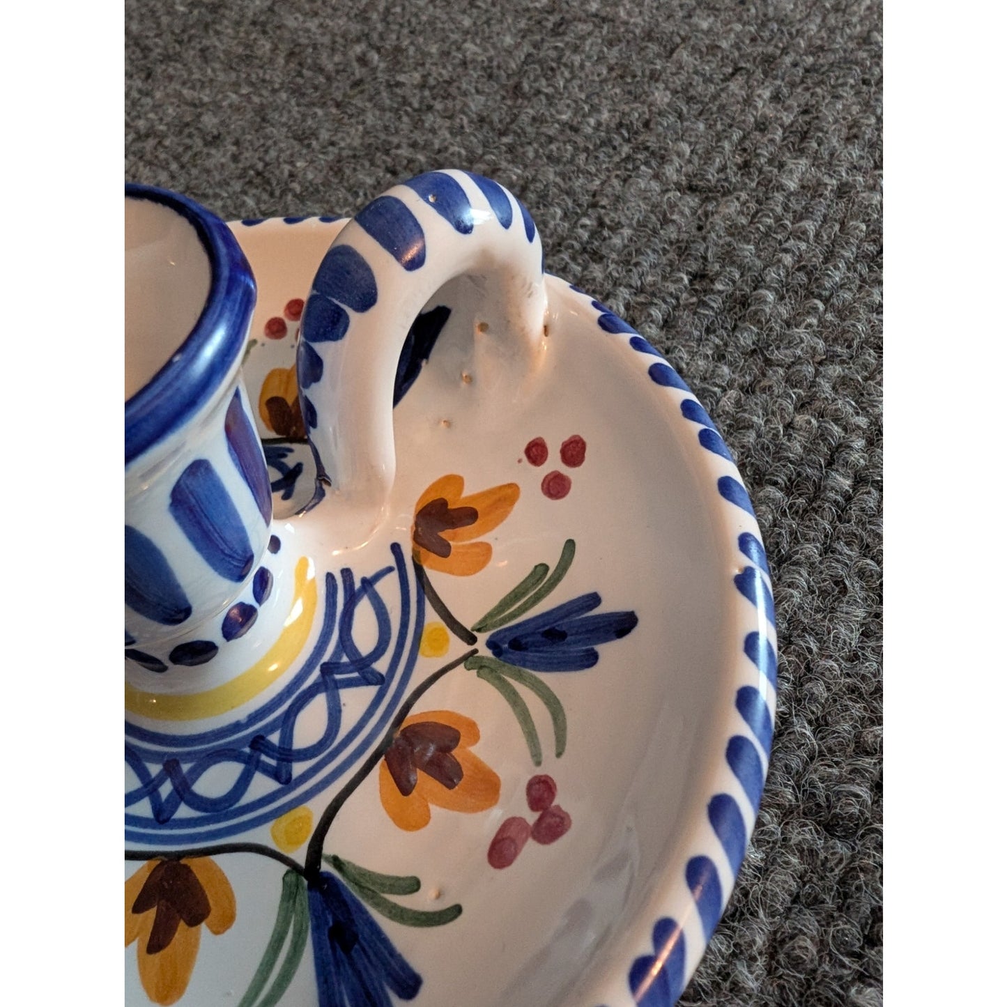 Signed De la Cal Barreira Colorful Pottery Candlestick Holder