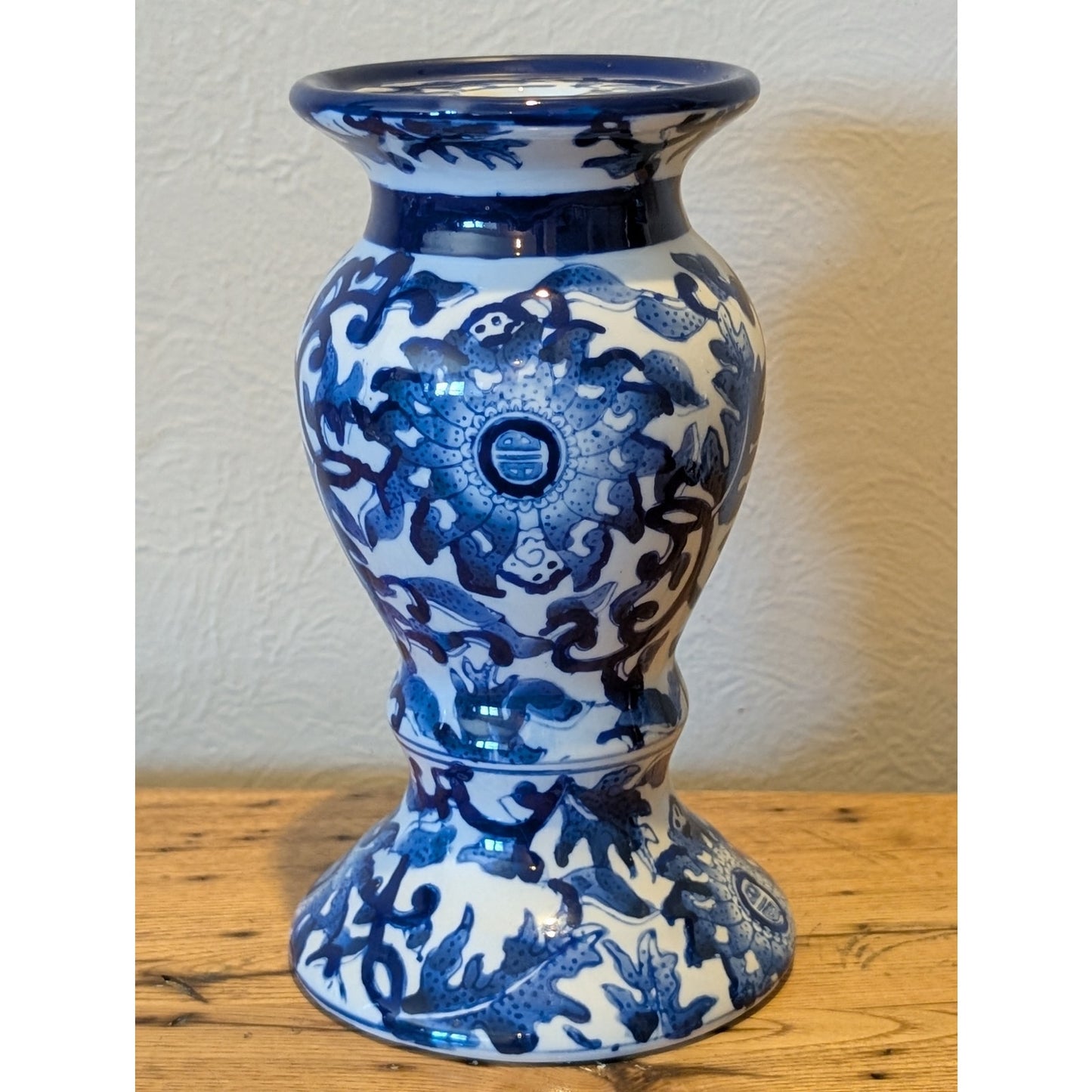Vintage Blue & White Chinoiserie Ceramic Candle Holder