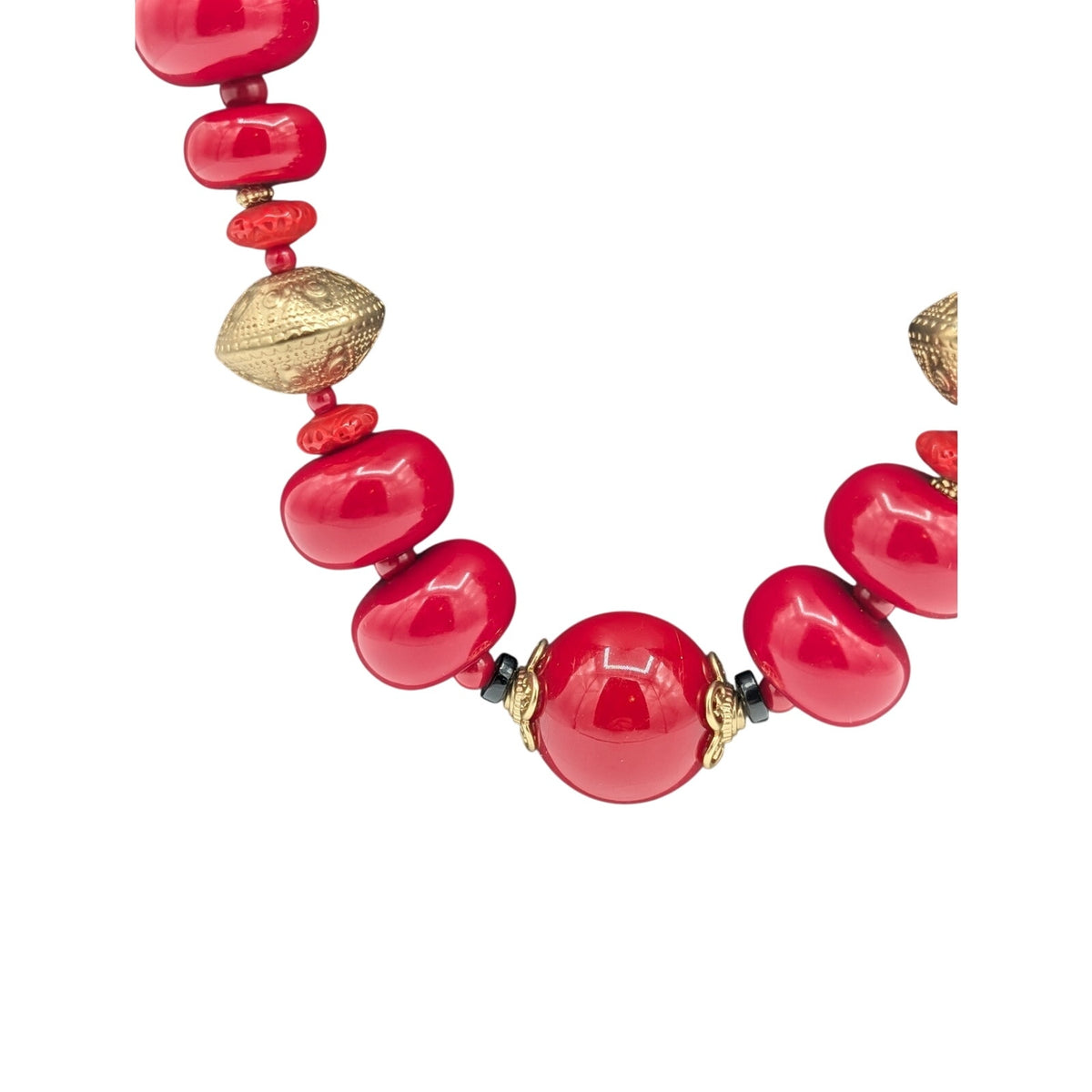 Chico's Chunky Heavy Red, Gold & Black Beaded 34"-40" Statement Necklace