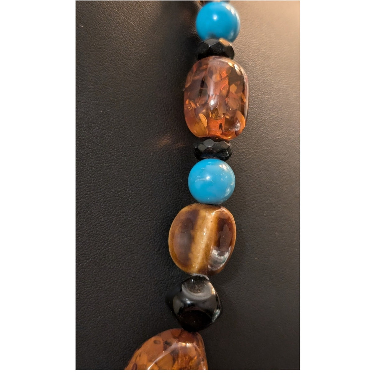 Chunky Faux Turquoise Amber Tiger Eye Black Onyx Beaded Necklace