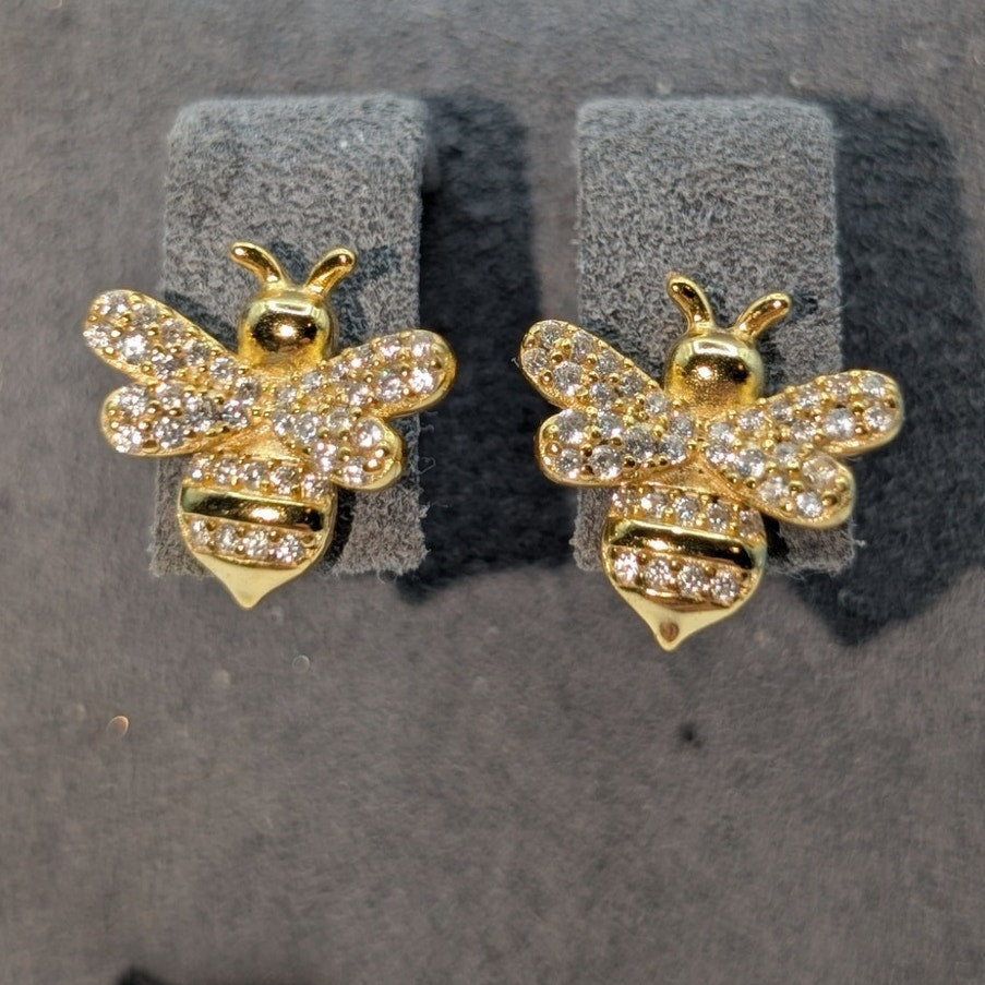 Nanette Lepore Gold Tone 925 Sterling Silver Cubic Zirconia Bee Stud Earrings