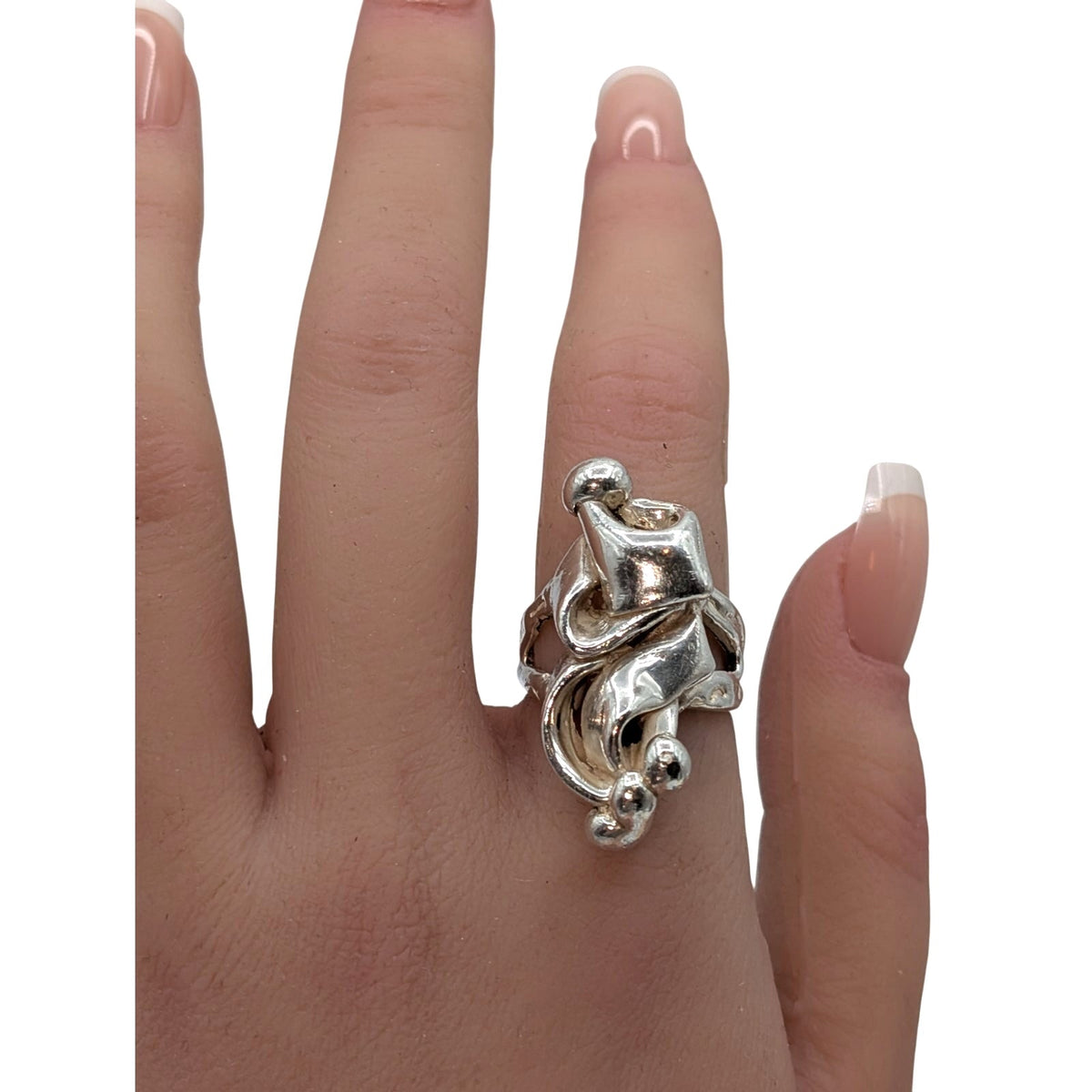 Sterling Silver Modernist Abstract Sculptural Organic Statement Ring Sz 6.75