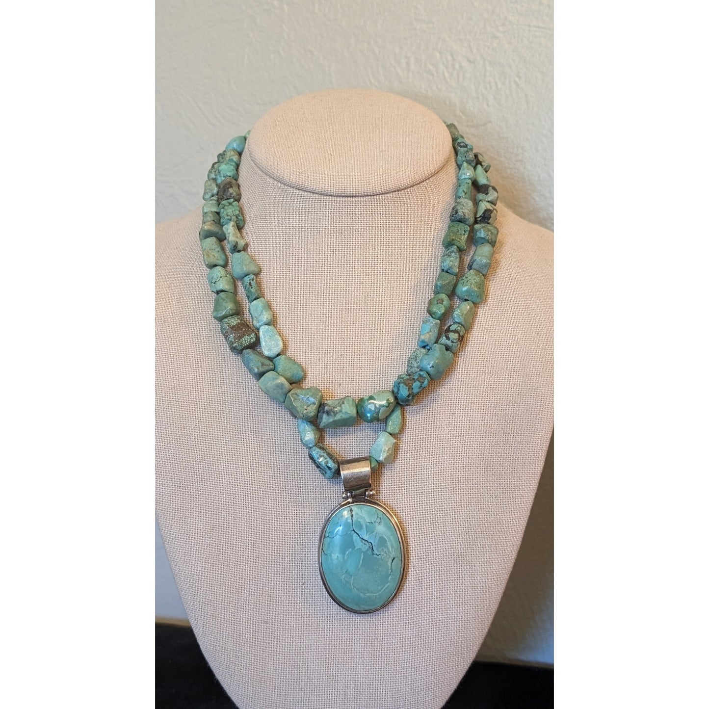 EXEX 925 Sterling Silver Claudia Agudelo Two Strand Turquoise Pendant Necklace