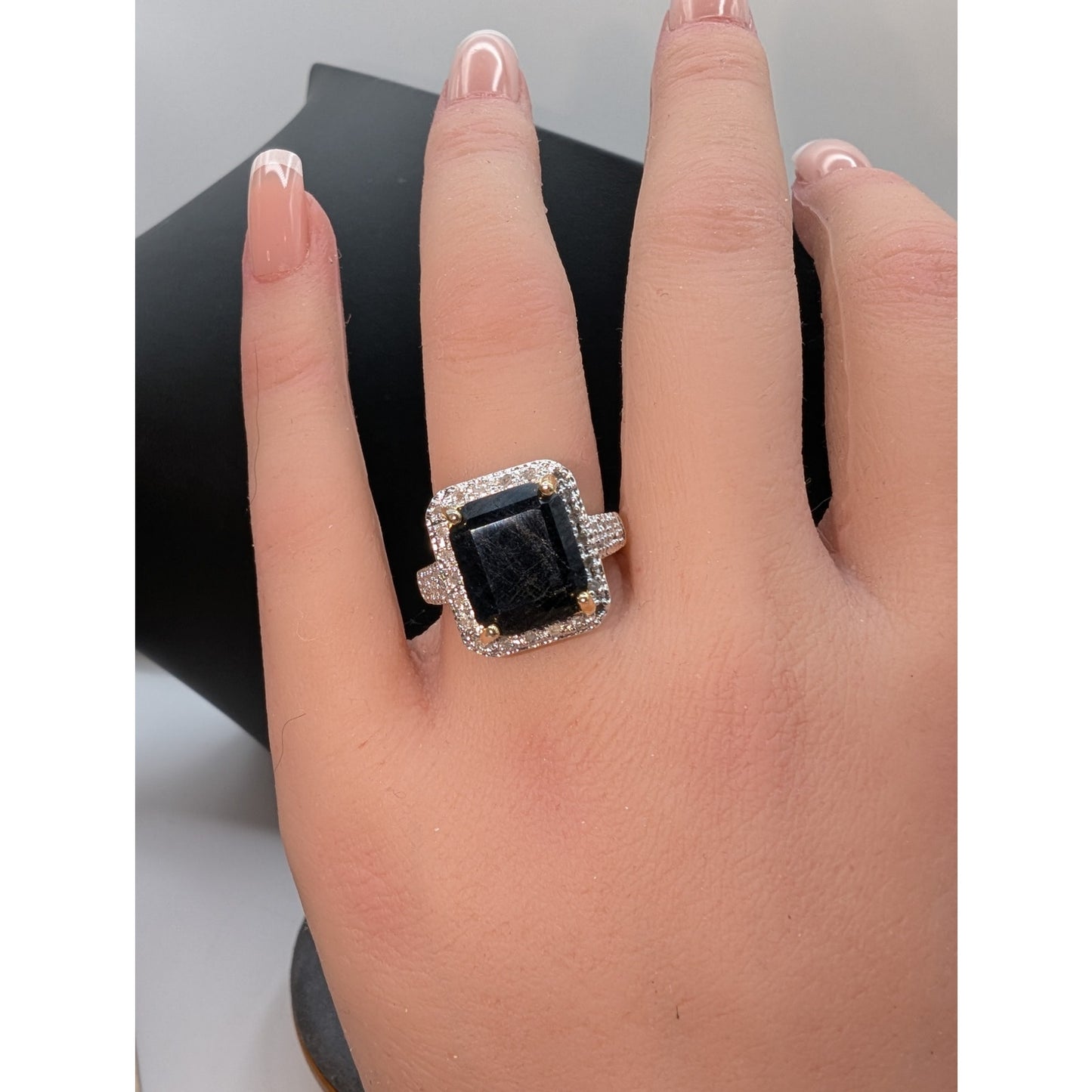 925 Sterling Vermeil Sapphire & Diamond Ring Size 7